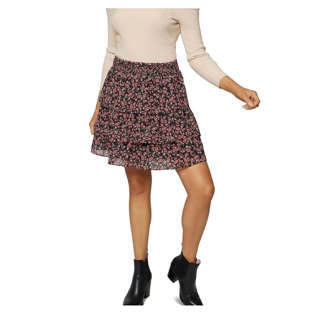 Lost + Wander Black Floral Rose Garden Mini Skirt Size Large Boho Cottagecore
